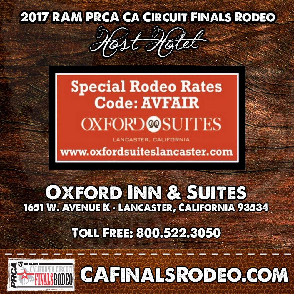 Host Hotel for the 2017 RAM PRCA California Circuit Finals Rodeo - Oxford Suites, Lancaster, CA