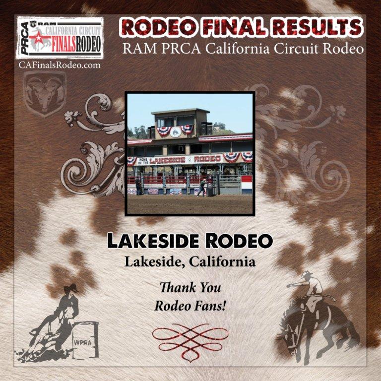 Final Results Lakeside Rodeo RAM PRCA California Circuit Finals Rodeo