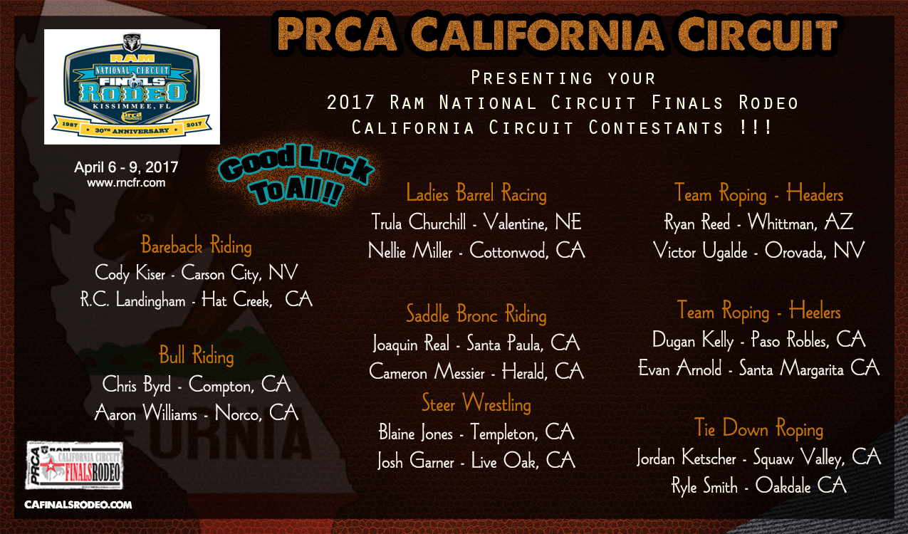 2017 RAM National Circuit Finals Rode - PRCA/WPRA California Circuits Contestants