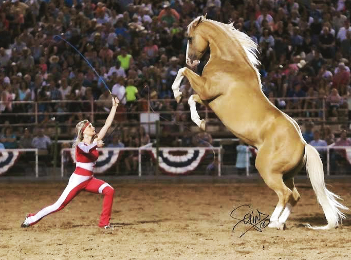 (Photo of Sarah Thompson, Riata Ranch Cowboy Girl, performing at Ogden Pioneer Days 2016 - Photo by James Fain – used with permission)